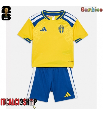 Svezia Prima Maglia Bambino Mondiali 2026 Manica Corta (+ Pantaloni corti)